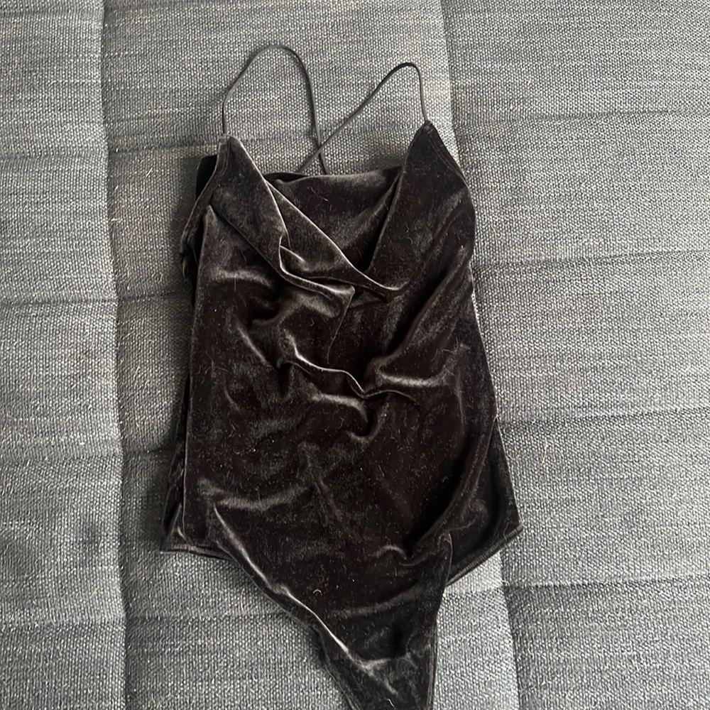 NWT Cowl Neck Cross Back Velvet Bodysuit